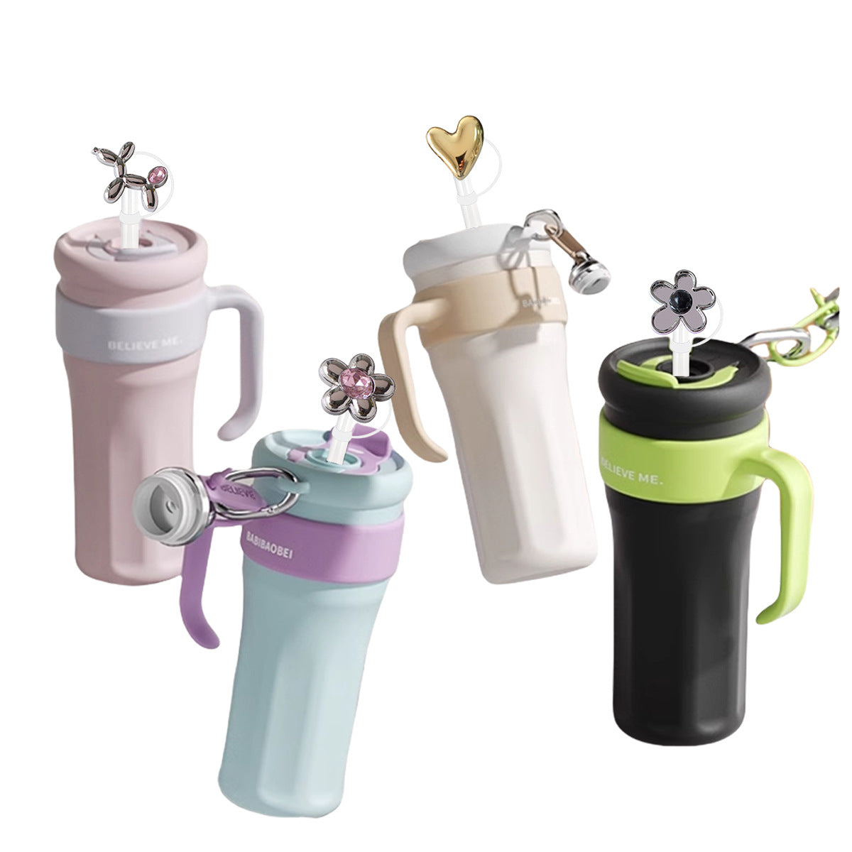 Wholesale 5pcs/pack 10mm Electroplated Metal Pink Diamond Series Straw Cap